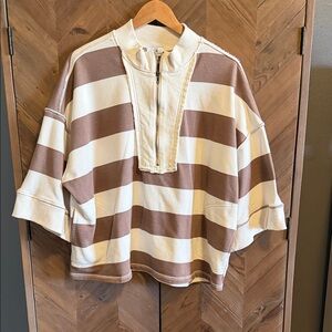 Striped Brown and White Quarter-Zip Pullover